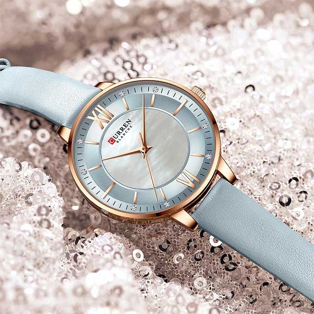 curren women roman dial leather strap waterproof watch cu9080 featured img
