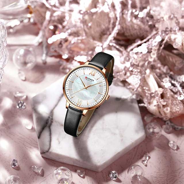 curren women roman dial leather strap waterproof watch cu9080 gallery img 10