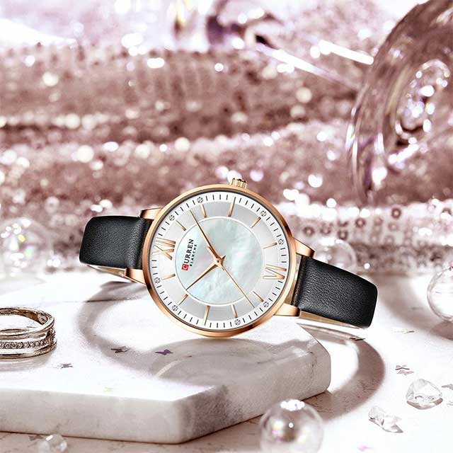 curren women roman dial leather strap waterproof watch cu9080 gallery img 17