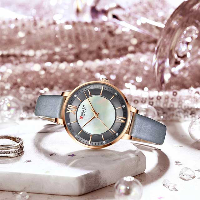 curren women roman dial leather strap waterproof watch cu9080 gallery img 21