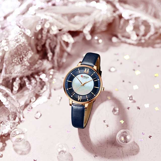 curren women roman dial leather strap waterproof watch cu9080 gallery img 22