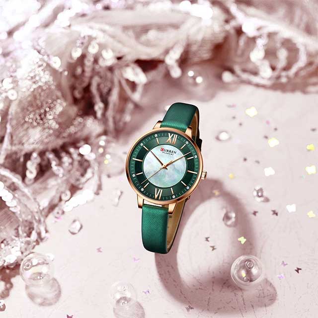 curren women roman dial leather strap waterproof watch cu9080 gallery img 23