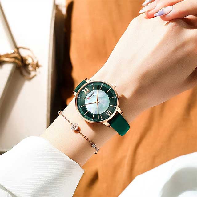 curren women roman dial leather strap waterproof watch cu9080 gallery img 25