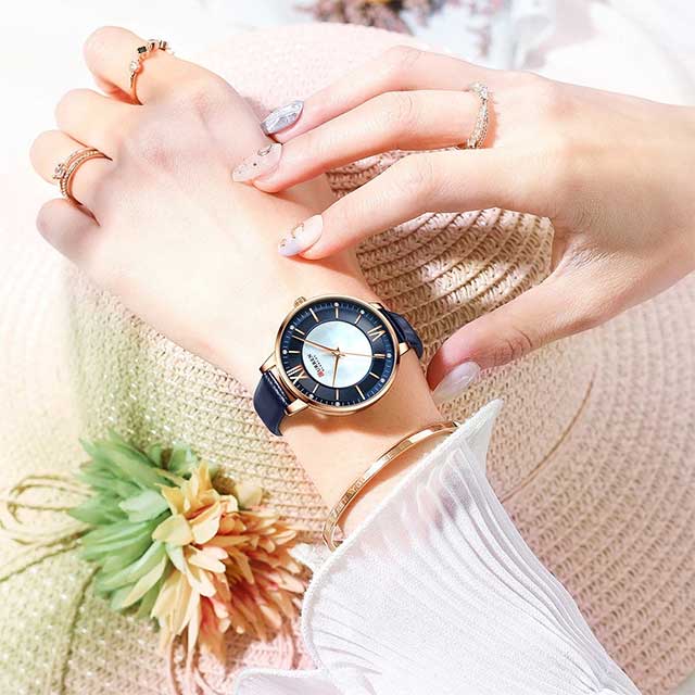 curren women roman dial leather strap waterproof watch cu9080 gallery img 26