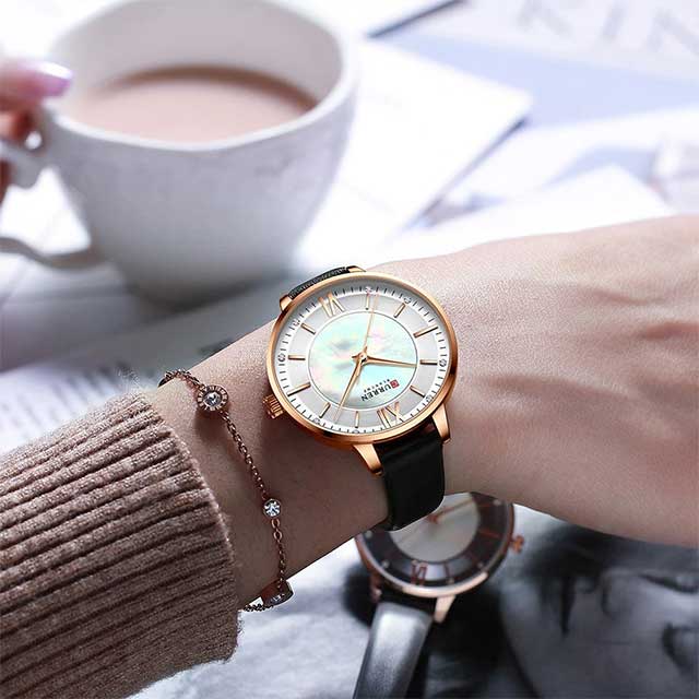 curren women roman dial leather strap waterproof watch cu9080 gallery img 27