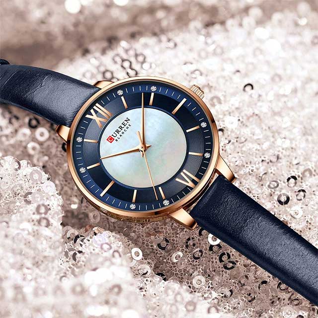 curren women roman dial leather strap waterproof watch cu9080 gallery img 8