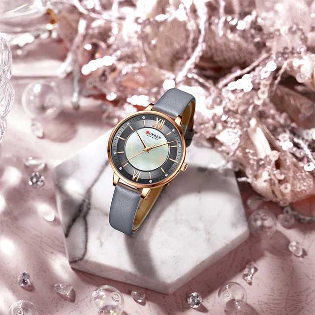curren women roman dial leather strap waterproof watch cu9080 gallery img 9