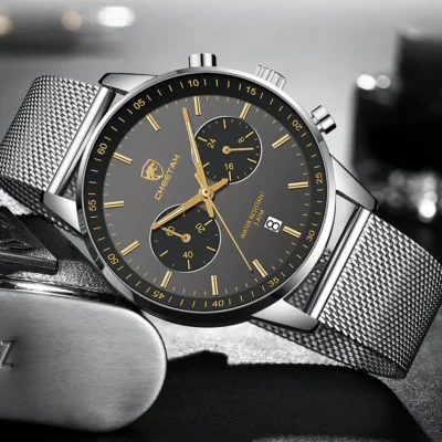 cheetah chronograph mesh stainless steel men watch ch1608 featured img