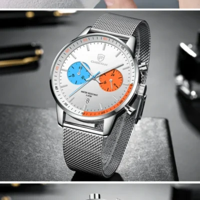 cheetah chronograph mesh stainless steel men watch ch1608 gallery img 1