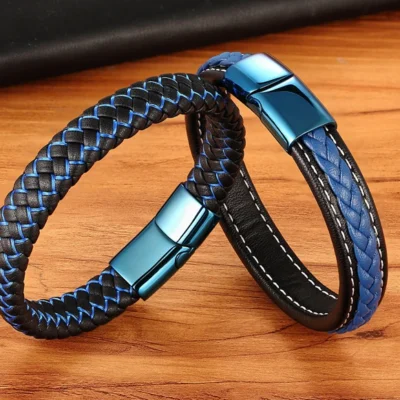 classic blue lock leather simple mens bracelet egbt048 featured img