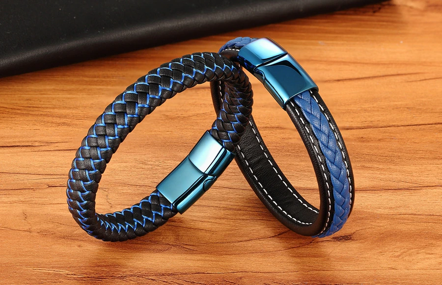 classic blue lock leather simple mens bracelet egbt048 featured img