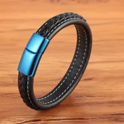 classic blue lock leather simple mens bracelet egbt048 gallery img 1