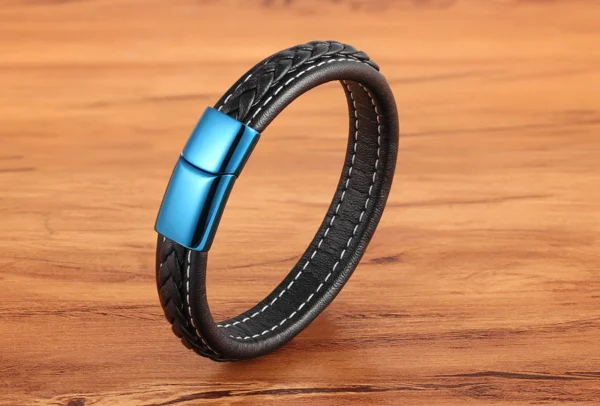 classic blue lock leather simple mens bracelet egbt048 gallery img 1