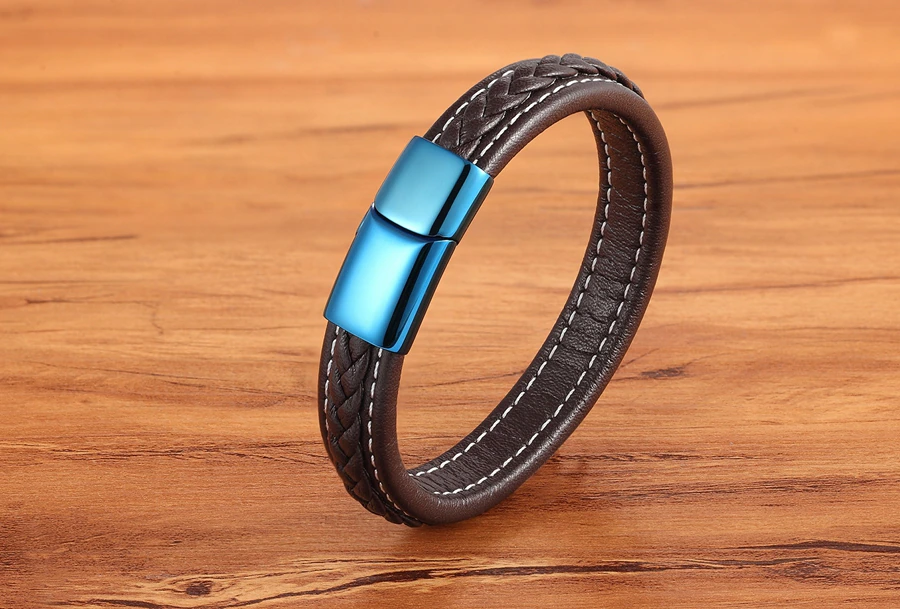 classic blue lock leather simple mens bracelet egbt048 gallery img 10