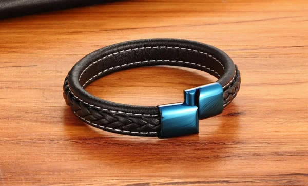 classic blue lock leather simple mens bracelet egbt048 gallery img 12