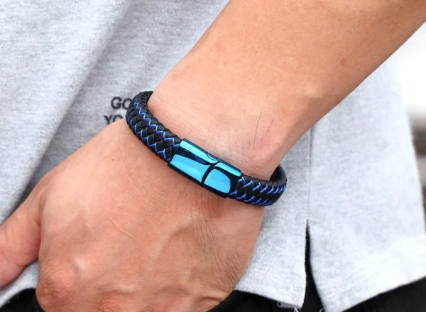 classic blue lock leather simple mens bracelet egbt048 gallery img 3