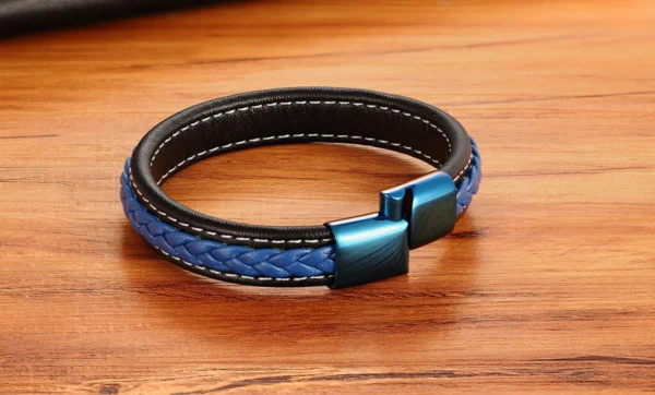 classic blue lock leather simple mens bracelet egbt048 gallery img 4