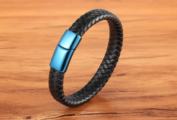 classic blue lock leather simple mens bracelet egbt048 gallery img 5