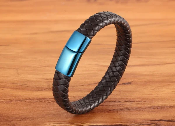 classic blue lock leather simple mens bracelet egbt048 gallery img 6
