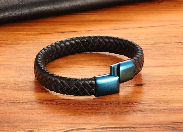 classic blue lock leather simple mens bracelet egbt048 gallery img 7