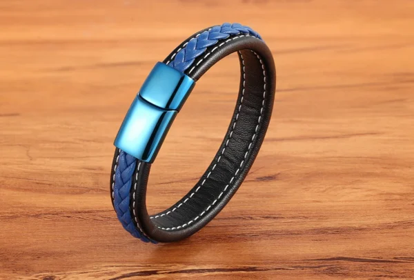classic blue lock leather simple mens bracelet egbt048 gallery img 8