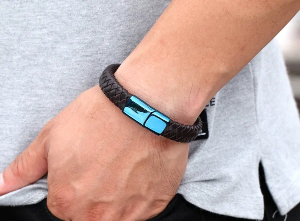 classic blue lock leather simple mens bracelet egbt048 gallery img 9