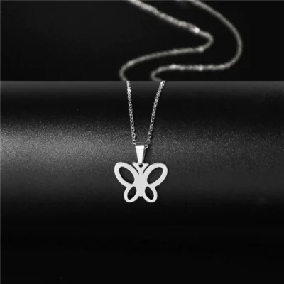 elegant stainless steel silver color shiny butterfly necklacesegn182 featured img