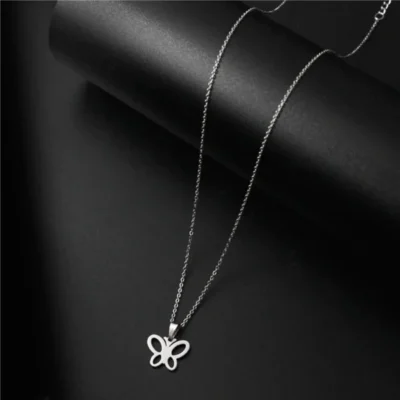 elegant stainless steel silver color shiny butterfly necklacesegn182 gallery img 1
