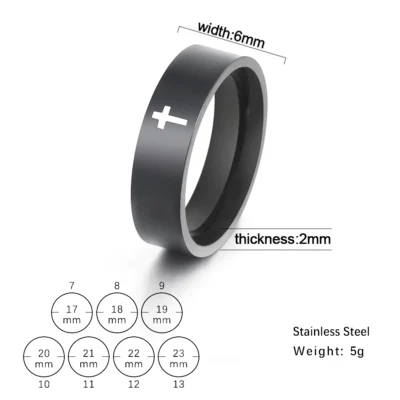 6mm cross unisex ring egr047 gallery img 1