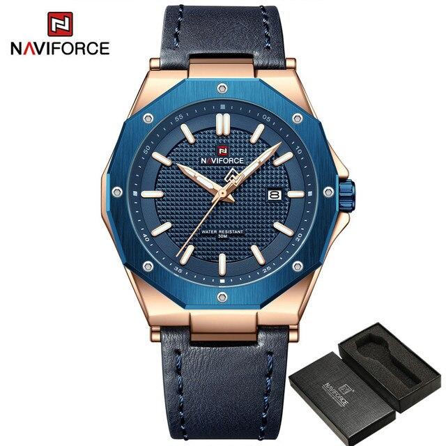 NAVIFORCE Men Wristwatch Top Brand Luxury Gold Waterproof Man Watch Genuine Leather Sport Military Quartz Male.jpg 640x640