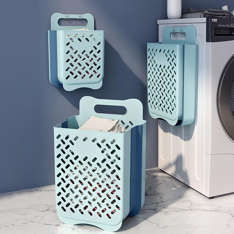 Large Portable Bathroom Folding Dirty Clothes Storage Basket Household Wall Hanging Punch Free Laundry Basket Put 1