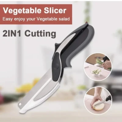 Kitchen Food Cutter Clever Scissors Multipurpose Stainless Steel Vegetable Slicer & Fruit Cutter Knife with Built-in Cutting Board
