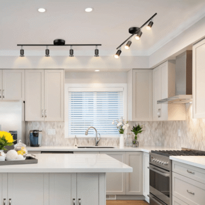 Modern LED Track Lighting Kit - Black Flush Mount Spotlights with Adjustable Rotation, 4-Light 3000K Warm Glow