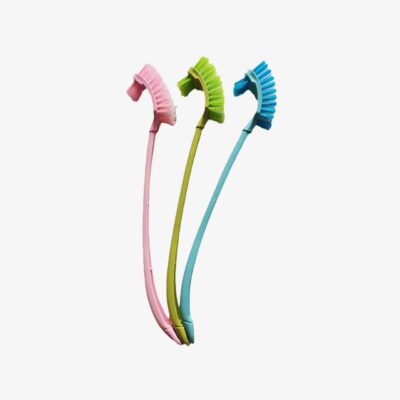 Multi-Function Double Head Toilet Brush – Soft Hair Plastic Curved Brush with Long Handle for Bathroom & Corner Cleaning