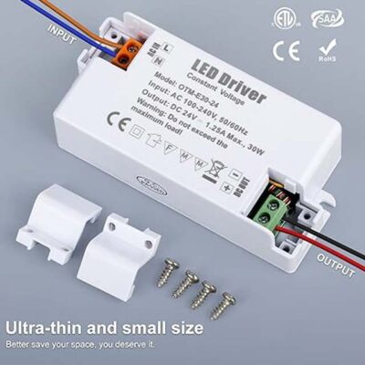 24V LED Driver 30W Power Supply - 1.25A AC to DC Transformer, Constant Voltage Switching PSU Adapter for LED Light Strips, MR11 GU5.3 LED Bulbs, Low Voltage LED Transformers