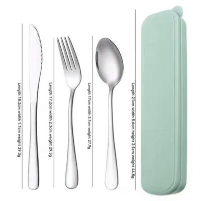 3PCS Portable Stainless Steel Cutlery Set – Mirror Polished Knife, Fork & Spoon for Travel & Dining