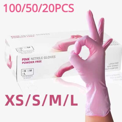 50PCS Light Pink Disposable Nitrile Gloves – Waterproof, Anti-static, Durable Gloves for Kitchen Cooking and Cleaning
