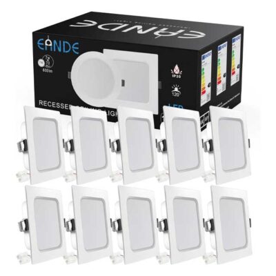 Eande Ultra-Flat LED Recessed Spotlight – 7W, 600LM, 2800K Warm White, 26mm Slim Square Ceiling Light, 230V Flush Mount Spotlights for Living Room & Bathroom (White)