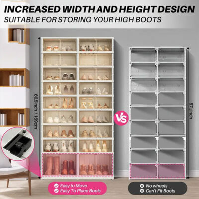 Foldable Shoe Rack – 3/6/9-Tier Stackable Clear Shoe Storage Box with Door, Easy Assembly Plastic Shoe Shelf & Organizer