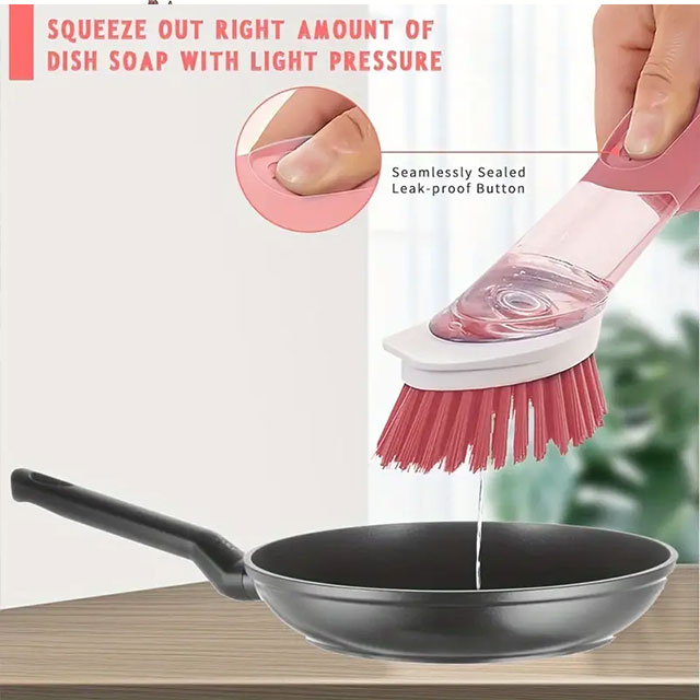 Household Pot Brush with 4 Replacement Heads – Long Handle Kitchen Cleaning Brush for Dishwashing, Grease & Stain Removal – Easy-to-Use Scrubber for Pots & Pans