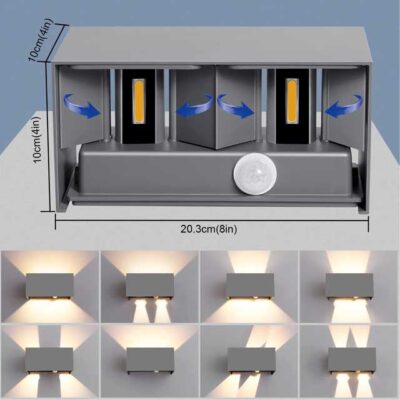 Kingwei 20 W Outdoor Wall Light with Motion Sensor, Wall Lighting, 3000 K Auto On/Off, Adjustable Beam Angle, Wall Light Up Down Design, Grey