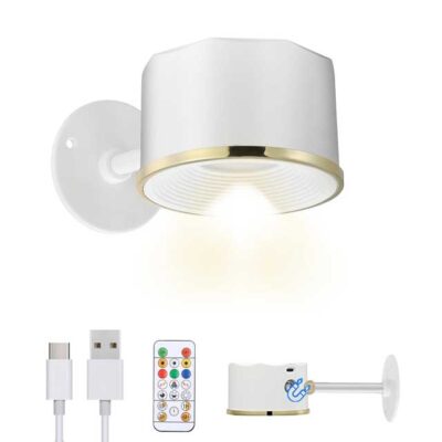 MIOBLUE Wireless LED Wall Sconce – 360° Rotating Magnetic Reading Light with Remote, RGB & Dimmable Brightness – Wall Mounted Light for Bedroom, Living Room, Artwork & Dartboard (White, Energy Class A+)