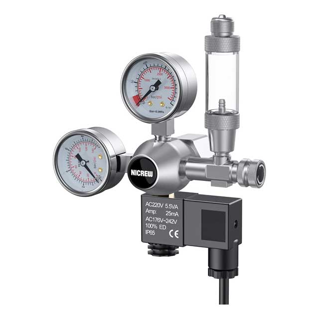 NICREW Dual Gauge Aquarium CO2 Regulator System with Solenoid Valve, Bubble Counter, Pressure Reducer & Check Valve – W21.8 Interface for Aquariums & Hydroponics