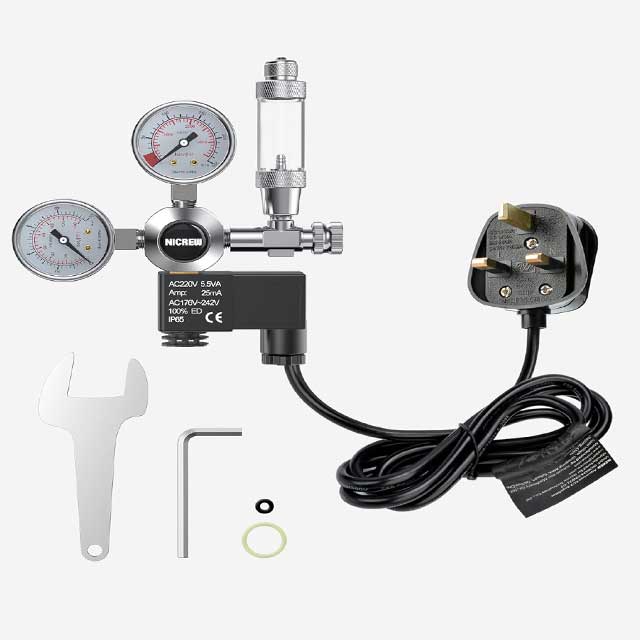 NICREW Dual Gauge Aquarium CO2 Regulator System with Solenoid Valve, Bubble Counter, Pressure Reducer & Check Valve – W21.8 Interface for Aquariums & Hydroponics
