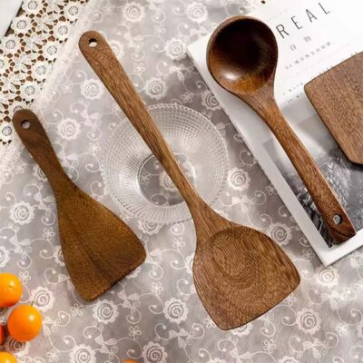 Non-Stick Wooden Spatula & Ladle Set – Japanese-Style Long Cooking Utensils for Stirring & Serving