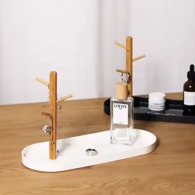 Black Nordic Bamboo Tree Branch Storage Tray | Desktop Key Hanger & Jewelry Display Stand for Living Room