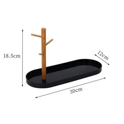 Black Nordic Bamboo Tree Branch Storage Tray | Desktop Key Hanger & Jewelry Display Stand for Living Room