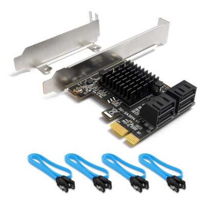 QNINE PCIe SATA Card 4 Port with 4 SATA Cables - PCI Express SATA Controller Expansion Card - 6GB SATA 3.0 PCIe Card without Raid - Boot as System Hard Drive - Support for HDD or SSD