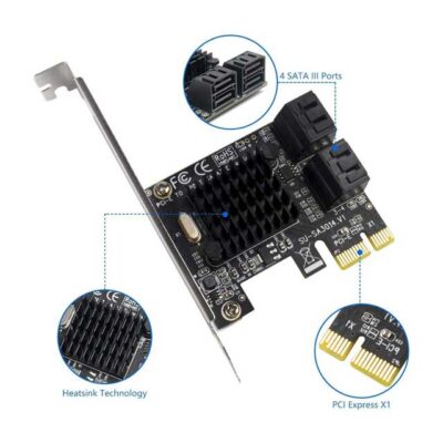 QNINE PCIe SATA Card 4 Port with 4 SATA Cables - PCI Express SATA Controller Expansion Card - 6GB SATA 3.0 PCIe Card without Raid - Boot as System Hard Drive - Support for HDD or SSD