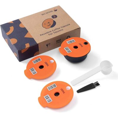 RECAFIMIL Reusable Coffee Pod 180ml, Compatible with Tassimo Coffee Machine, 5 Pods with 10 Replacement Lids, Food-Grade Plastic, Eco-Friendly, Recyclable, Easy to Use